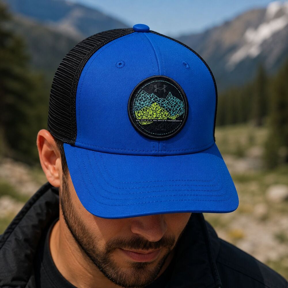 Under Armour Hat Trucker Mens One Size Blue Snapback Cap Outdoor Mountain Patch